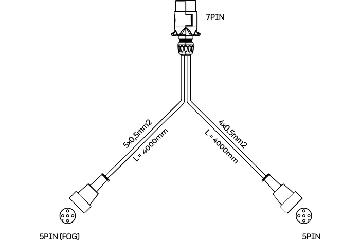 Instalação elétrica MANTES, chicote de reboque 4m, ficha 7PIN, baionetas 2x5PIN