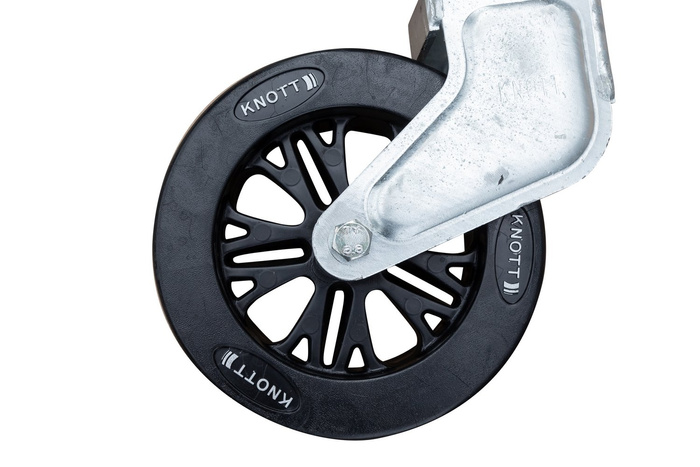 Roda de apoio giratória KNOTT TK57 com alça, 500 kg, 57 mm, 710-1010 mm