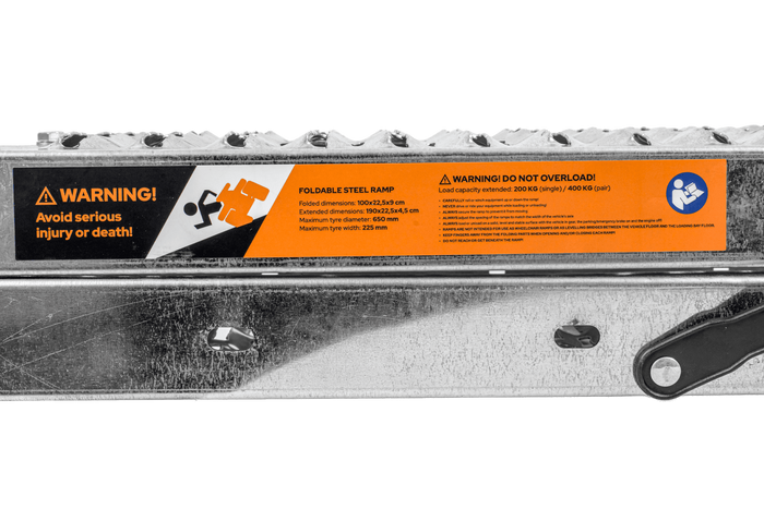 Rampa dobrável de aço UNITRAILER ALR004B para reboque, 190 cm, 200 kg