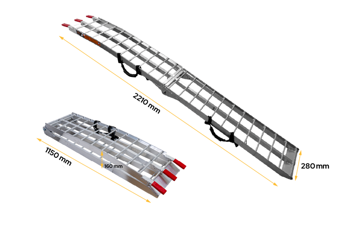 Rampa dobrável de alumínio UNITRIALER ALR002 para reboque, 221 cm, 340 kg, com cinta.