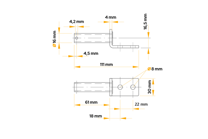 Dobradiça lateral com suporte UNITRAILER BSCH 10-270+BSCHG 10-A, conjunto completo para montagem lateral em reboque.