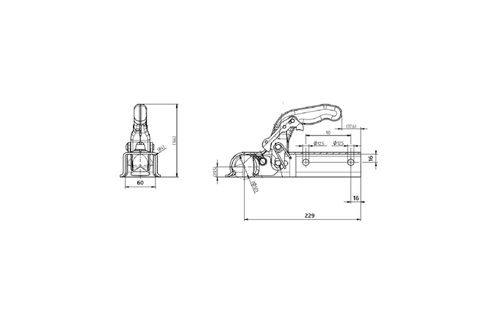 Engate de bola KNOTT KQ14-B para reboque de 1400 kg com barra de tração quadrada de 60 mm