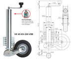 Roda de apoio automática WINTERHOFF VK60-KH-200VBB com alça, 250 kg, 60 mm, 560-1030 mm