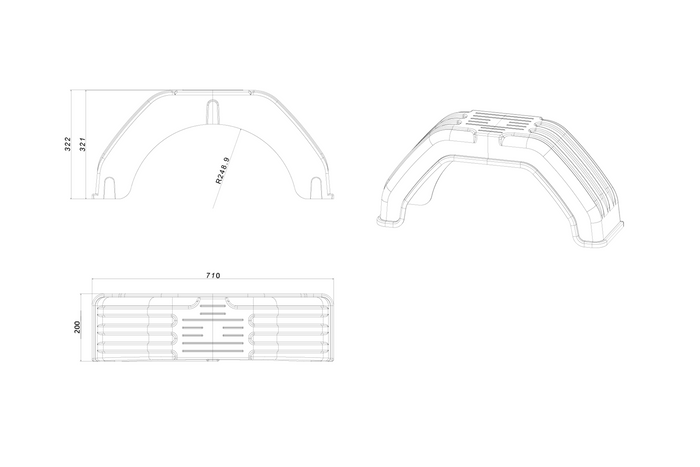 Para-lama de reboque 13-14" com arco de roda plano 710/200mm